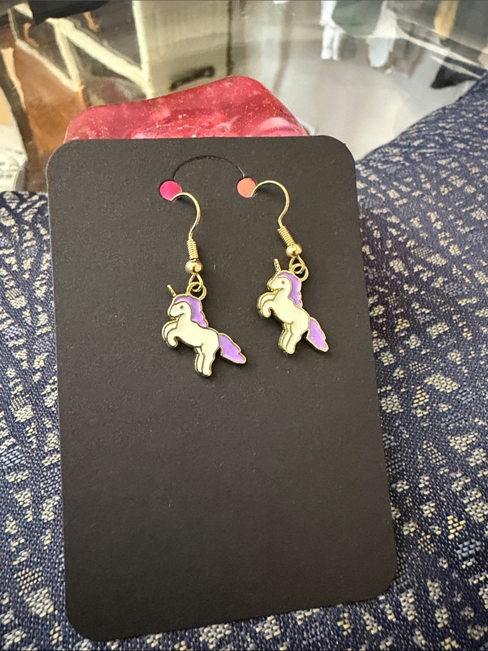 Kids Unicorn Dangle Earrings - Purple and White